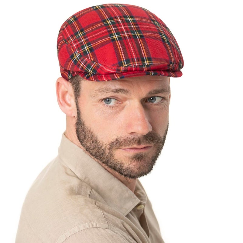 Lipodo Scottish Tartan Flat Cap Made in Italy Men Women Autumn Winter Quilted Lining Checked Pattern Red - Image 3